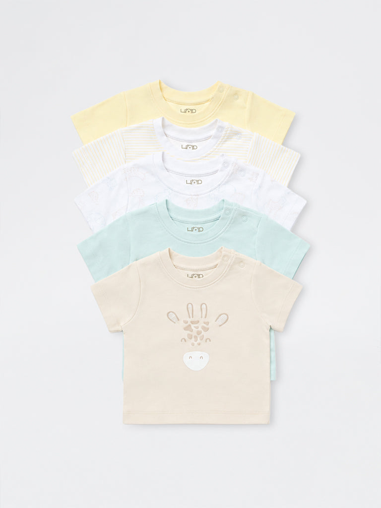 HOP Baby Boys Multicolour Printed Cotton T-Shirts - Pack of 5