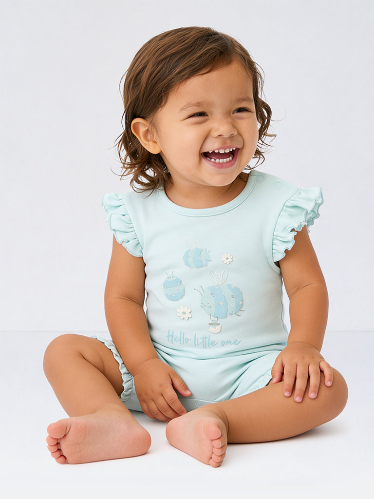 HOP Baby Girls Multicolour Graphic Printed Cotton Rompers - Pack of 3