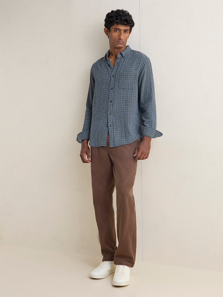 WES Casuals Green Checkered Relaxed-Fit Cotton Shirt