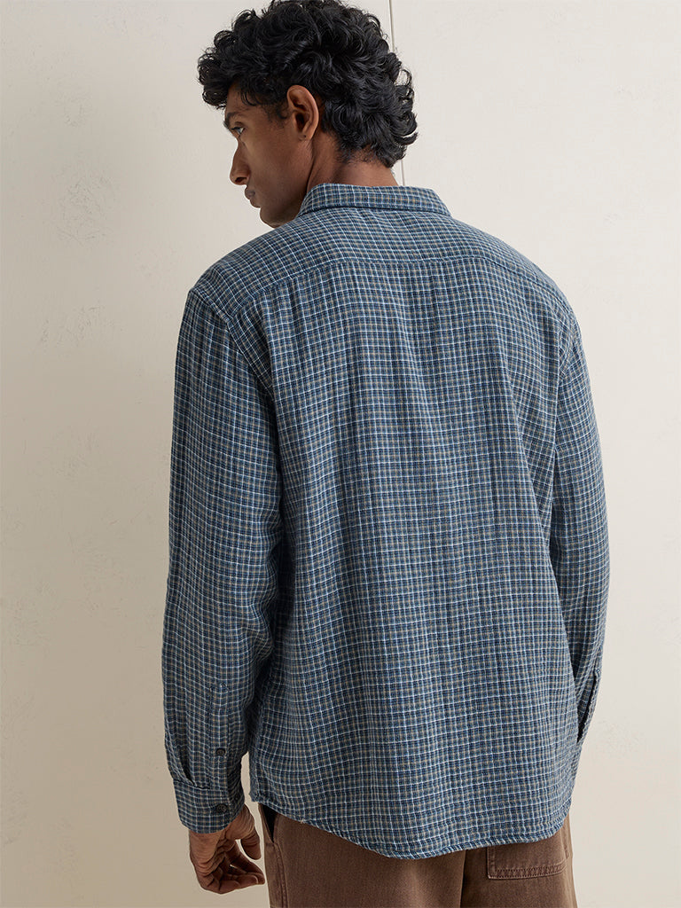 WES Casuals Green Checkered Relaxed-Fit Cotton Shirt