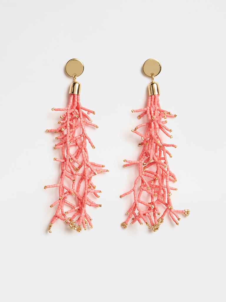 Westside Accessories Coral Beaded Branch Drop Earrings