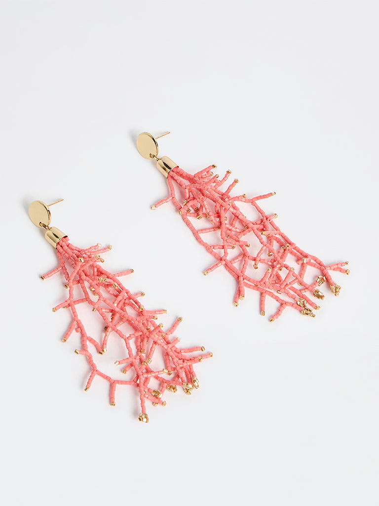 Westside Accessories Coral Beaded Branch Drop Earrings