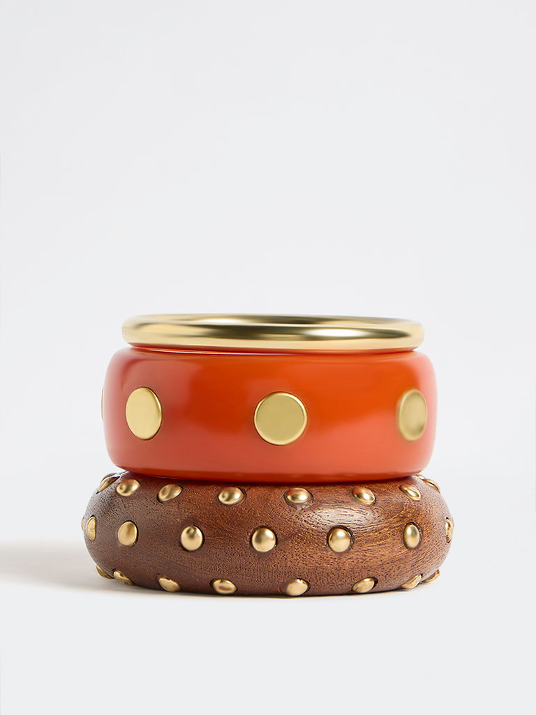 Westside Accessories Multicolour Studded Resin and Wood Bangles - Pack of 3
