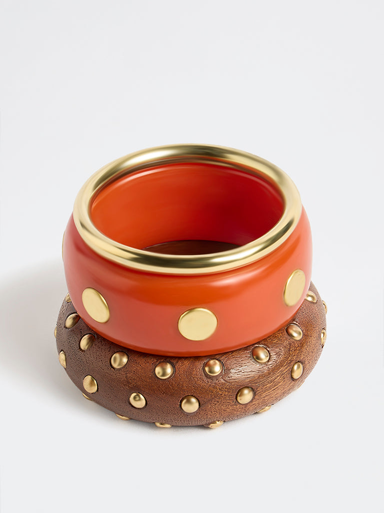 Westside Accessories Multicolour Studded Resin and Wood Bangles - Pack of 3