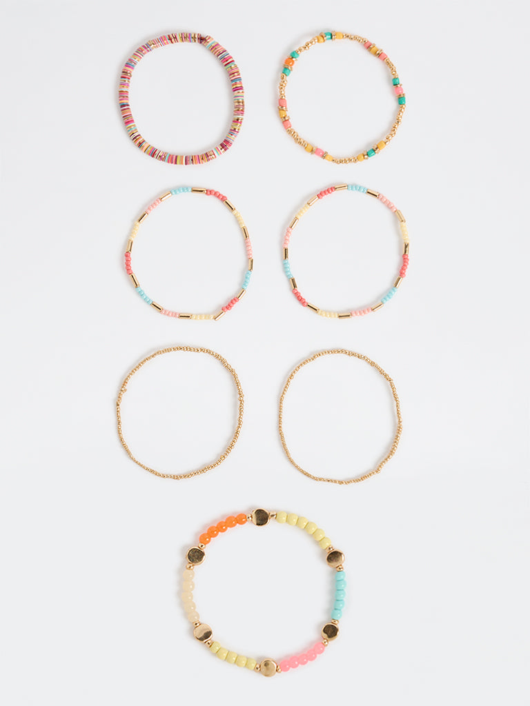 Westside Accessories Multicolour Beaded Stack Bracelets - Pack of 6