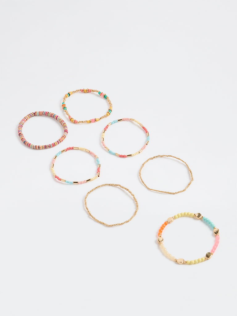 Westside Accessories Multicolour Beaded Stack Bracelets - Pack of 6