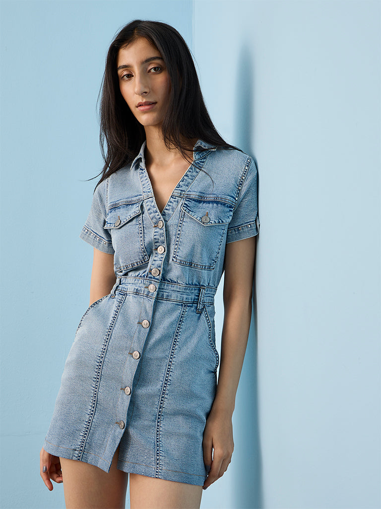 Nuon Light Blue Straight Denim Dress