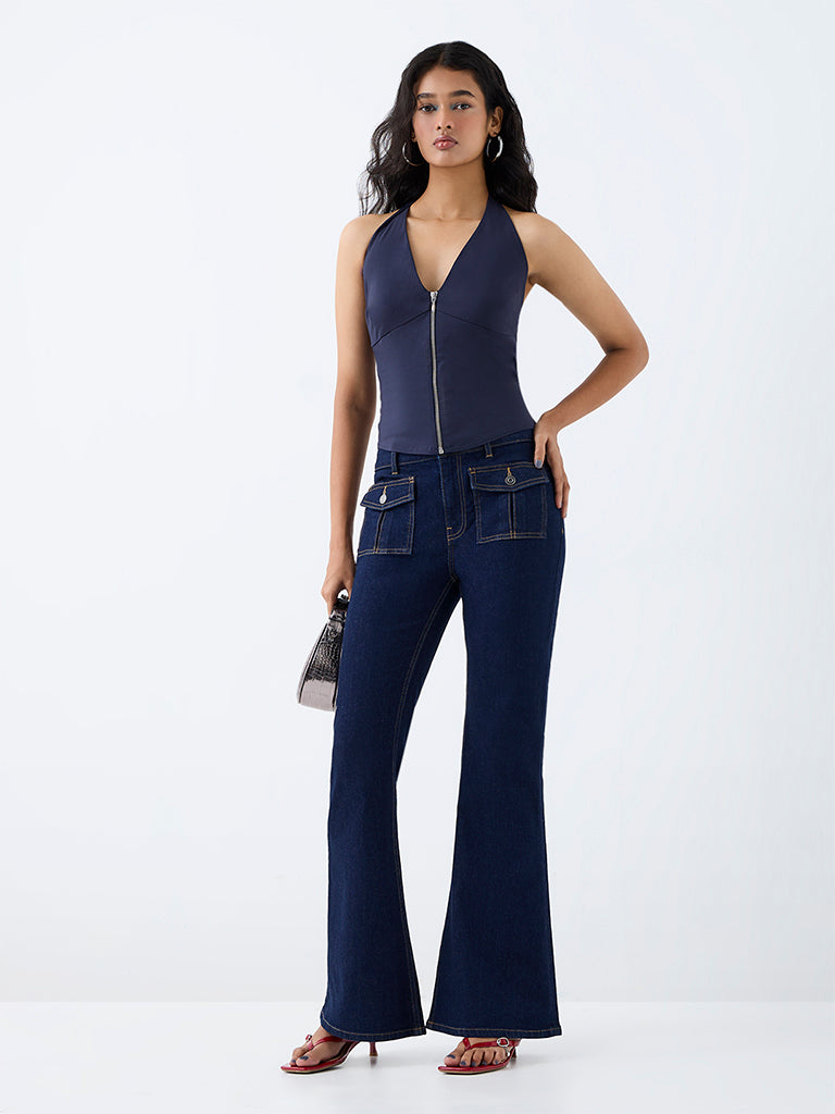 Nuon Dark Blue High-Rise Bootcut Jeans