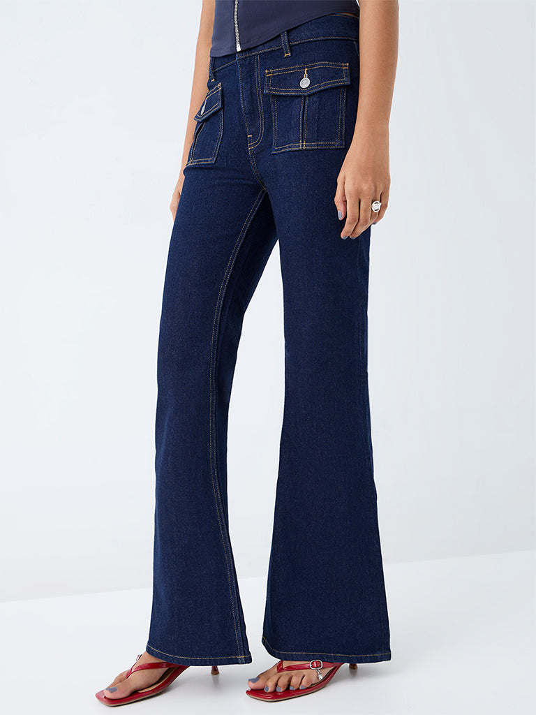 Nuon Dark Blue High-Rise Bootcut Jeans