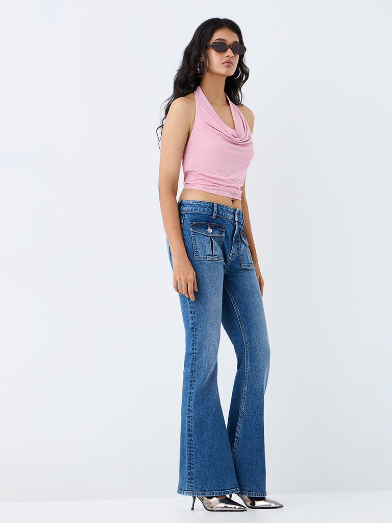 Nuon Blue Light Wash High-Rise Flared Jeans