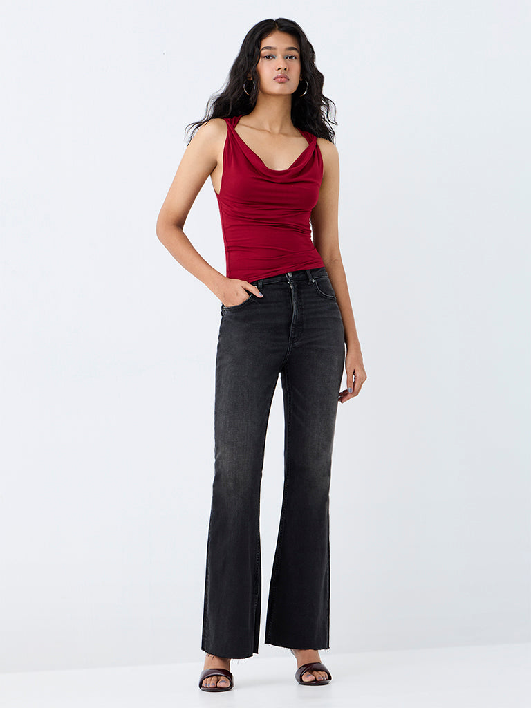 Nuon Black Light Wash High-Rise Flared Jeans