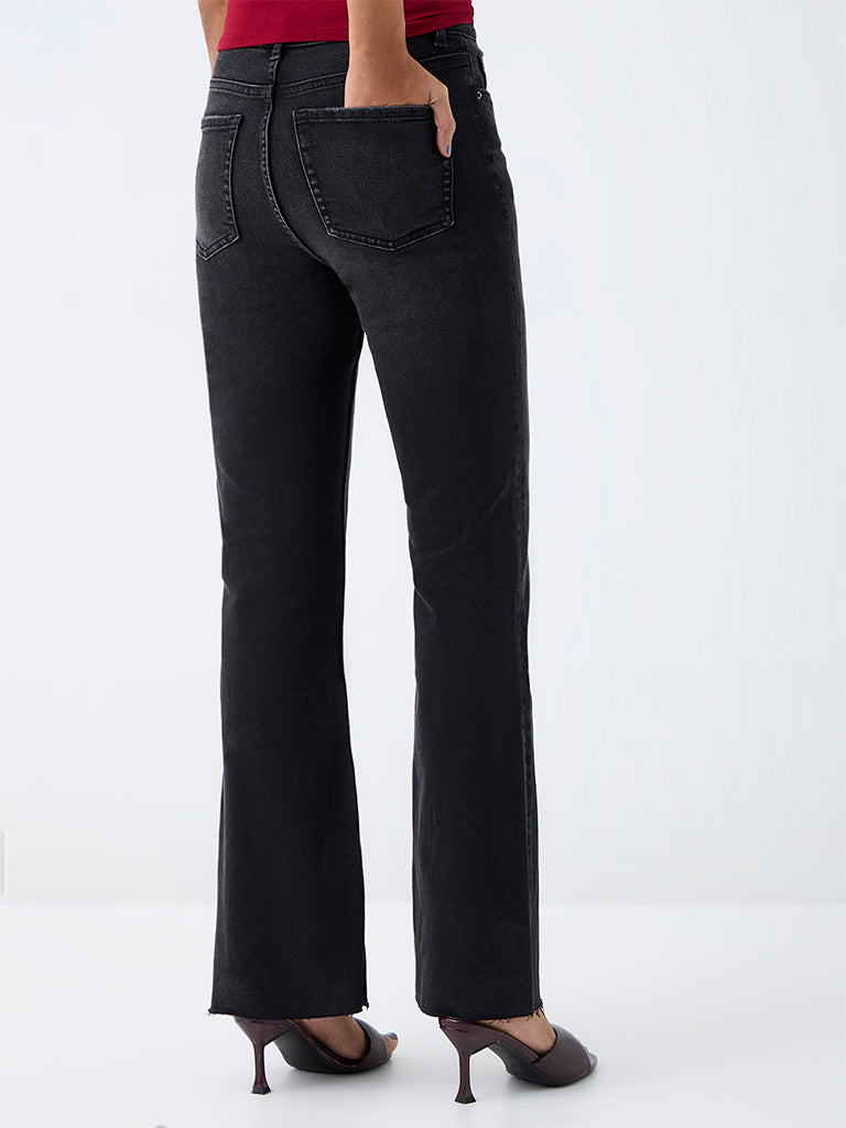 Nuon Black Light Wash High-Rise Flared Jeans