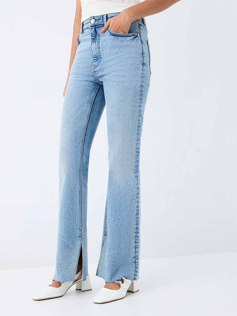 Nuon Light Blue Faded High-Rise Flared Jeans