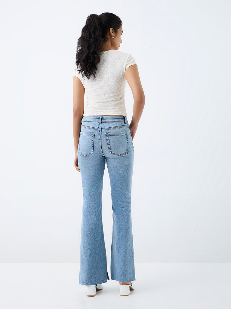 Nuon Light Blue Faded High-Rise Flared Jeans