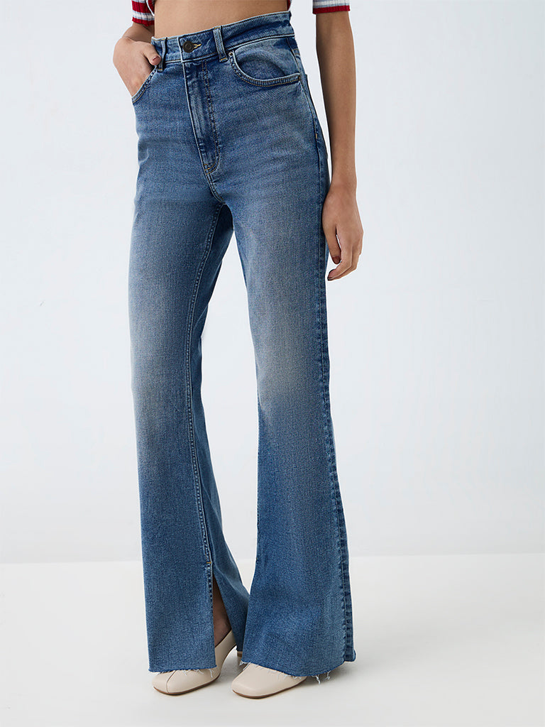 Nuon Blue Wash High-Waist Bootcut Jeans