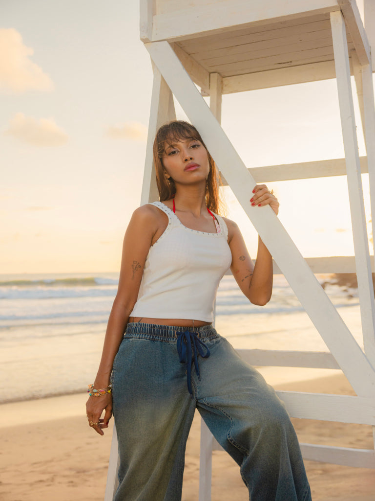 Nuon White Embellished Tank Top