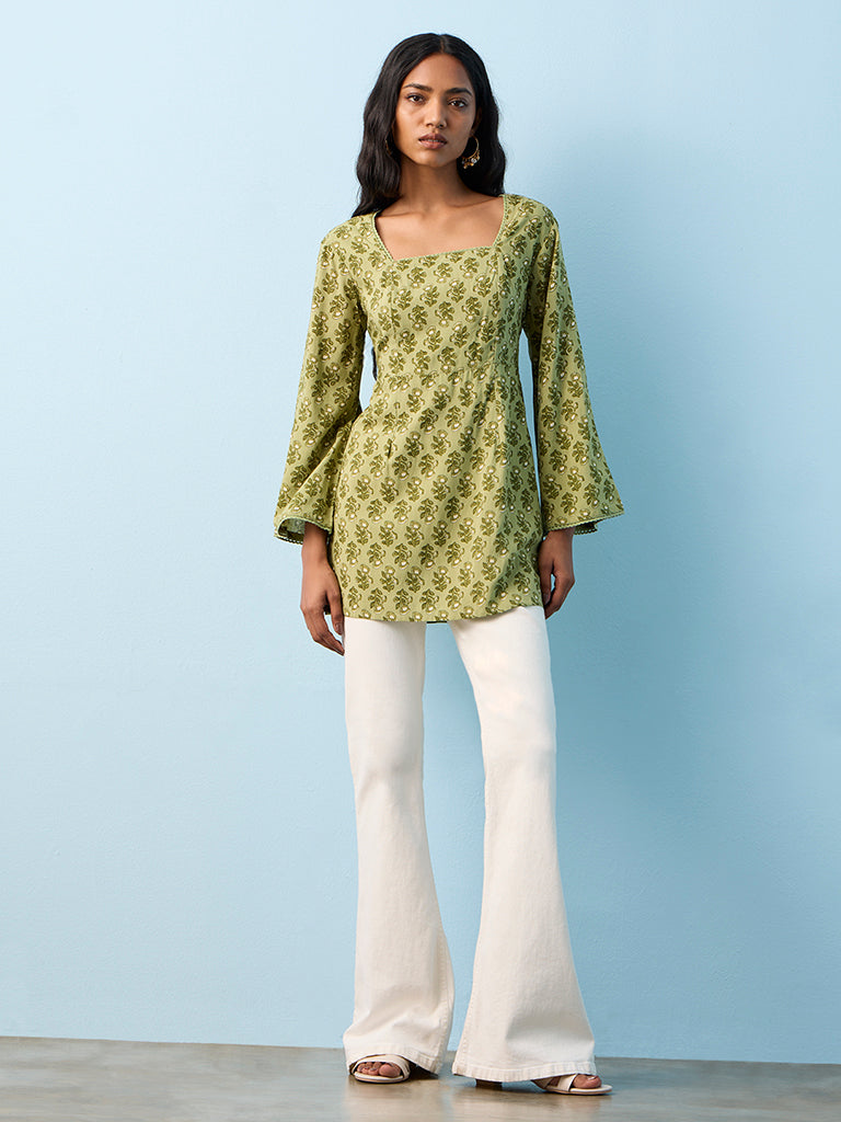 Utsa Sage Botanical Design Ethnic Top