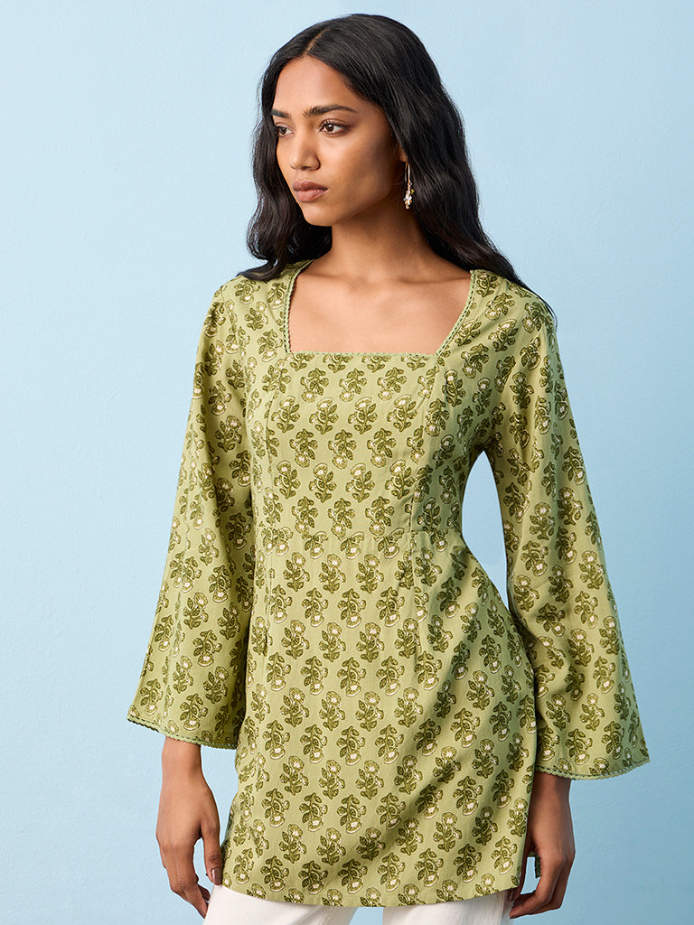 Utsa Sage Botanical Design Ethnic Top