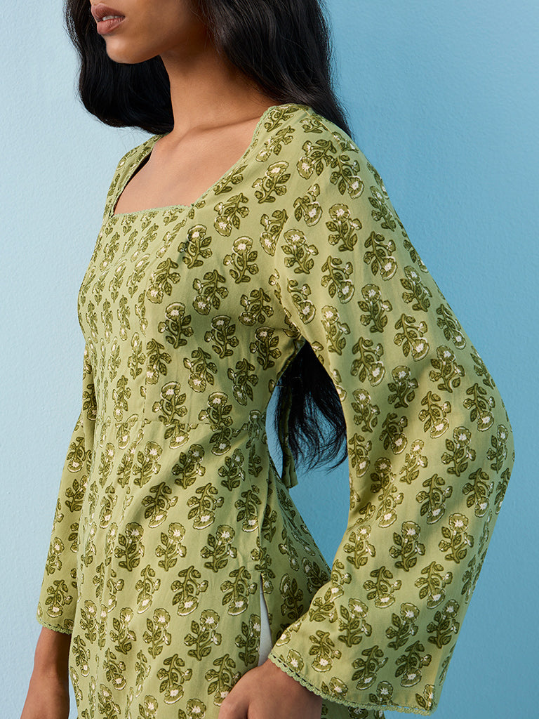 Utsa Sage Botanical Design Ethnic Top