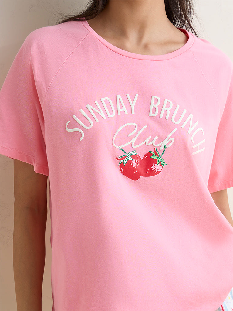 Wunderlove Pink Printed Cotton T-Shirt and Shorts Set