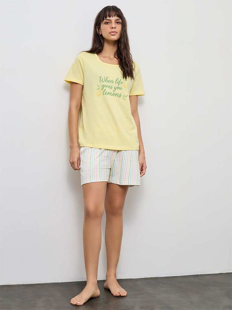 Wunderlove Yellow Typographic Cotton T-Shirt