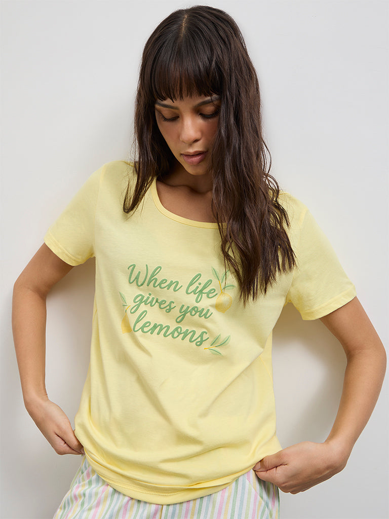 Wunderlove Yellow Typographic Cotton T-Shirt