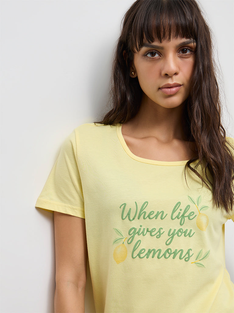 Wunderlove Yellow Typographic Cotton T-Shirt