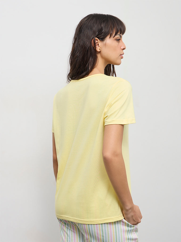 Wunderlove Yellow Typographic Cotton T-Shirt