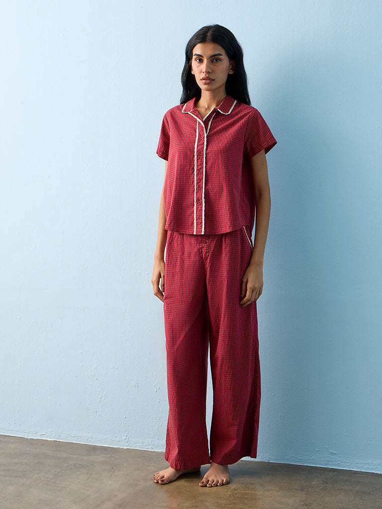 Superstar Red Checkered High-Rise Cotton Pants