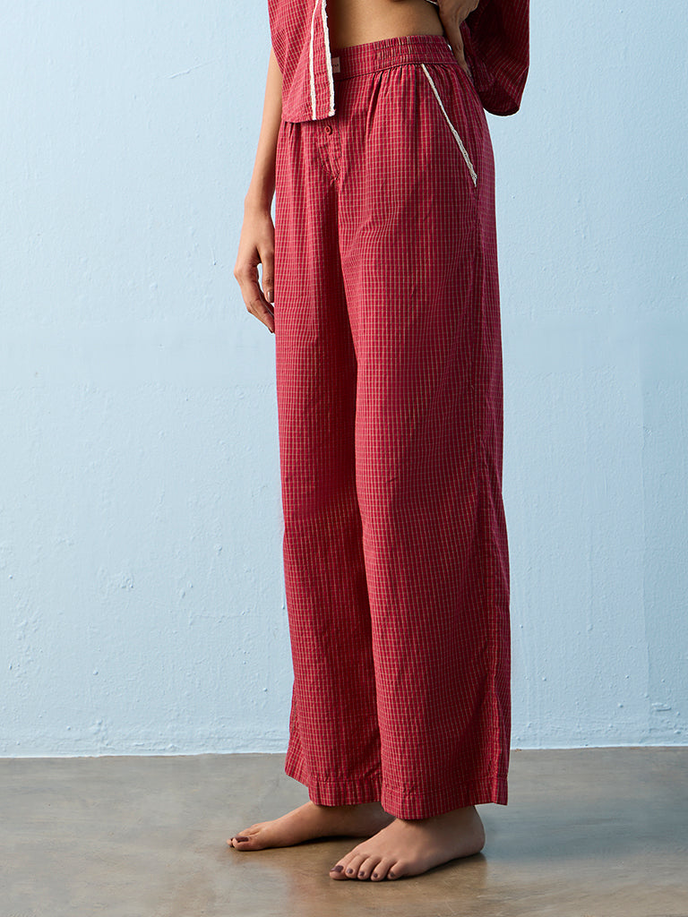 Superstar Red Checkered High-Rise Cotton Pants