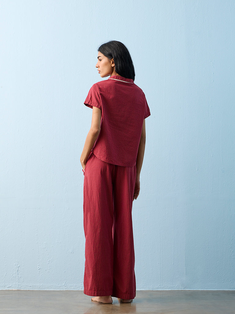 Superstar Red Checkered High-Rise Cotton Pants