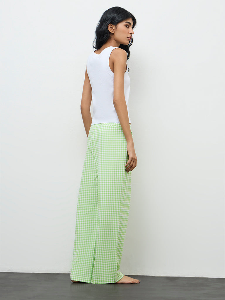 Superstar Green Checkered High-Rise Cotton-Blend Pants