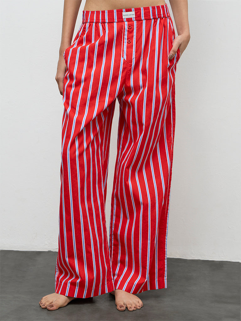 Superstar Red Striped High-Rise Cotton Pants