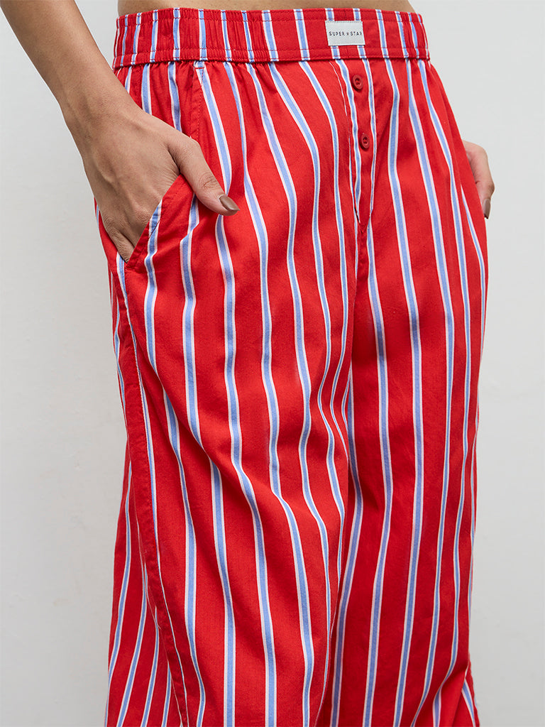 Superstar Red Striped High-Rise Cotton Pants