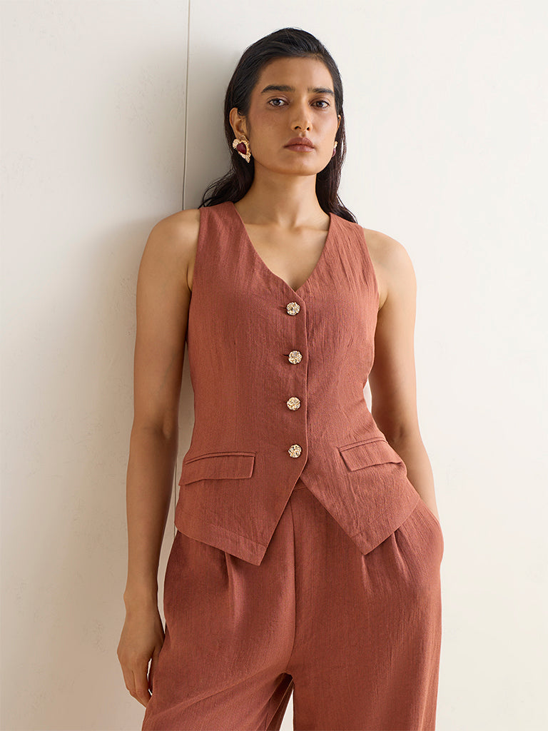 Wardrobe Rust Solid Waistcoat