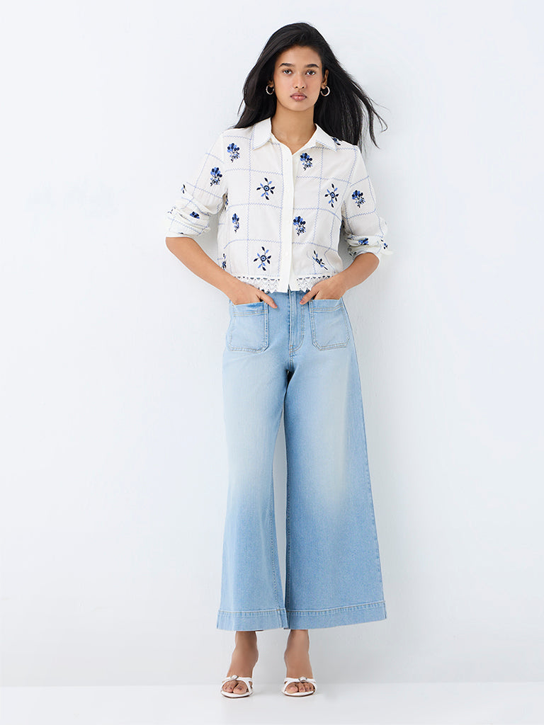 LOV Light Blue Washed High-Rise Wide-Leg Jeans