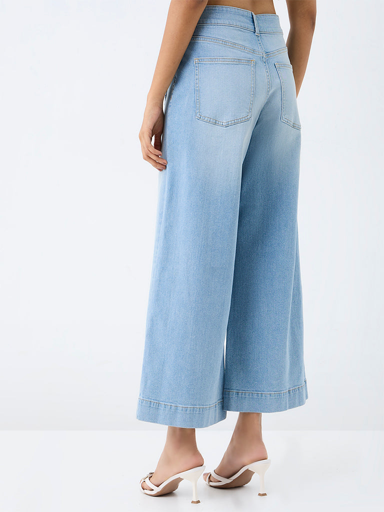 LOV Light Blue Washed High-Rise Wide-Leg Jeans
