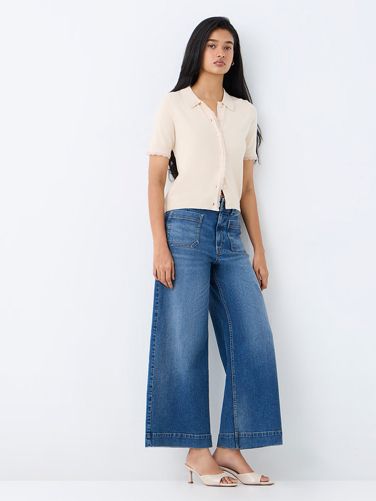 LOV Blue Washed High-Rise Wide-Leg Jeans