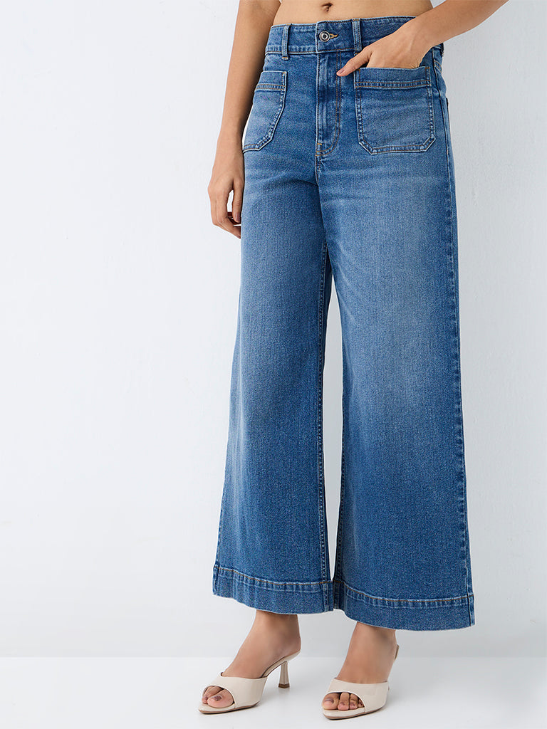 LOV Blue Washed High-Rise Wide-Leg Jeans