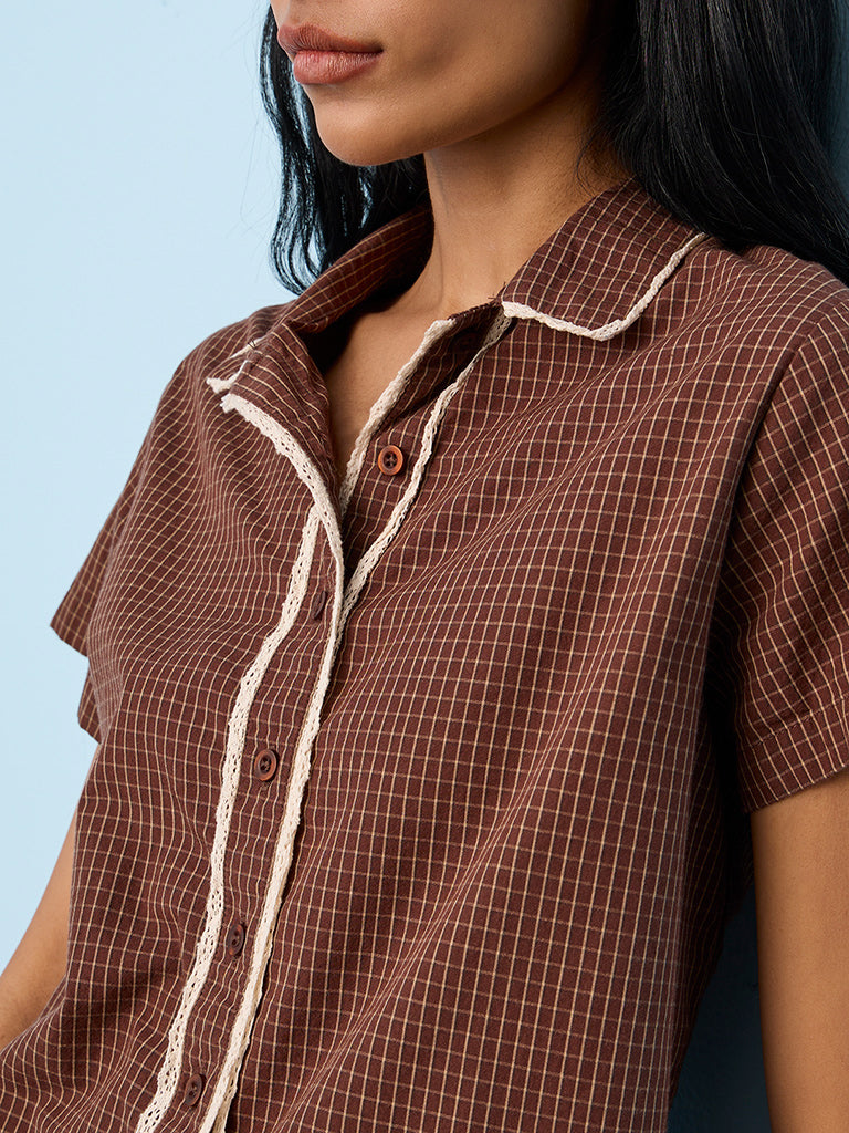 Superstar Brown Checks Pattern Cotton Shirt