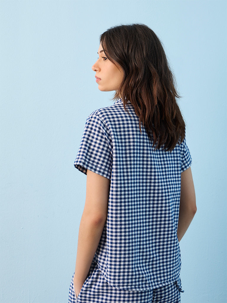 Superstar Dark Blue Gingham Checkered Cotton Shirt