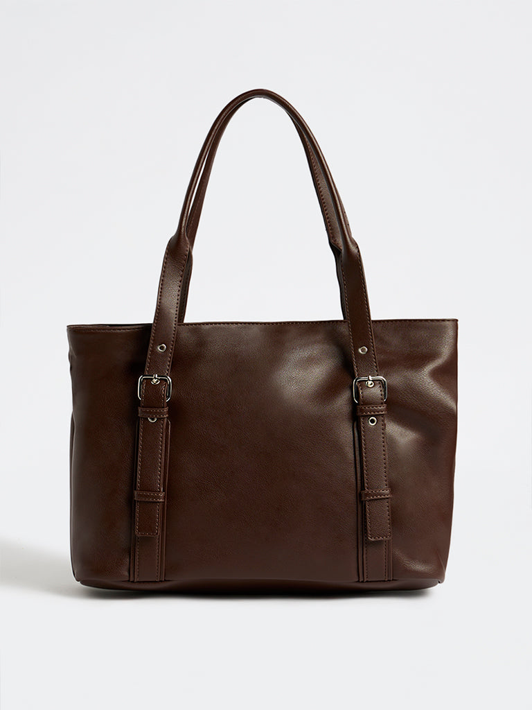 Westside Brown Buckle-Detailed Tote Bag