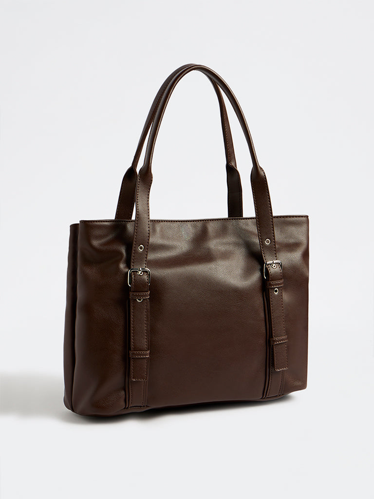 Westside Brown Buckle-Detailed Tote Bag