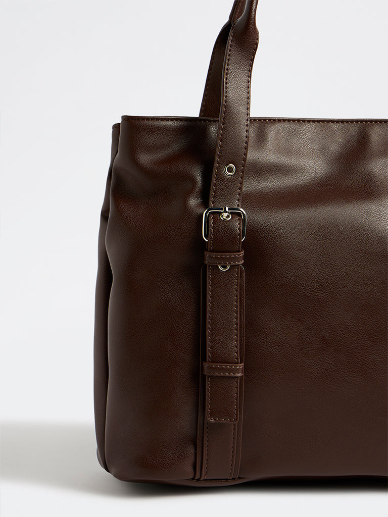 Westside Brown Buckle-Detailed Tote Bag
