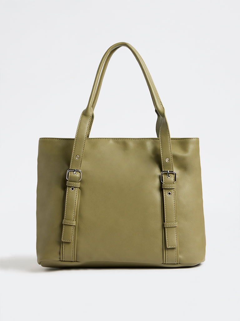 Westside Olive Buckle-Detailed Tote Bag