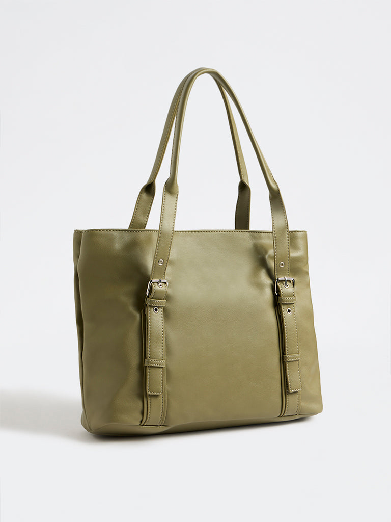 Westside Olive Buckle-Detailed Tote Bag