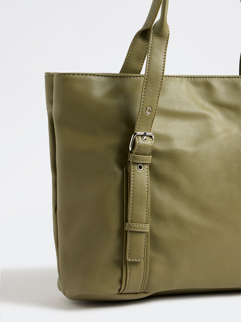 Westside Olive Buckle-Detailed Tote Bag