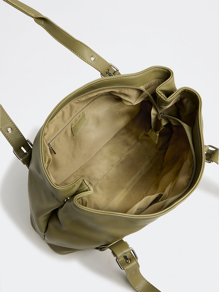 Westside Olive Buckle-Detailed Tote Bag