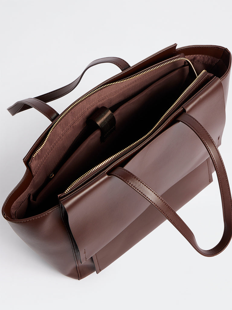 Westside Accessories Dark Brown Flap Design Tote Bag