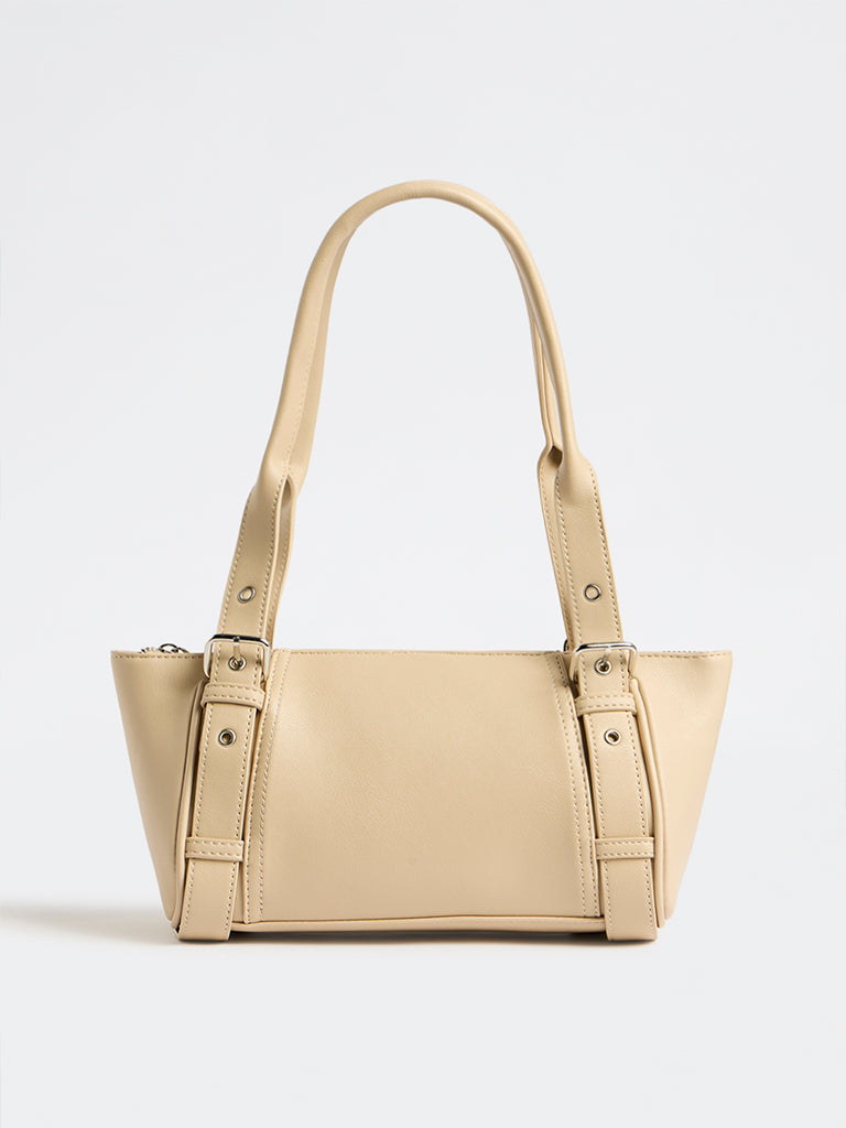 Westside Light Beige Buckle-Detailed Shoulder Bag